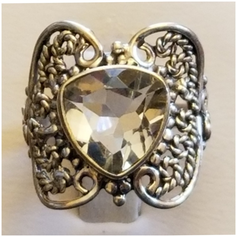 Genuine 4ct White Topaz Trillion Ring Size 6